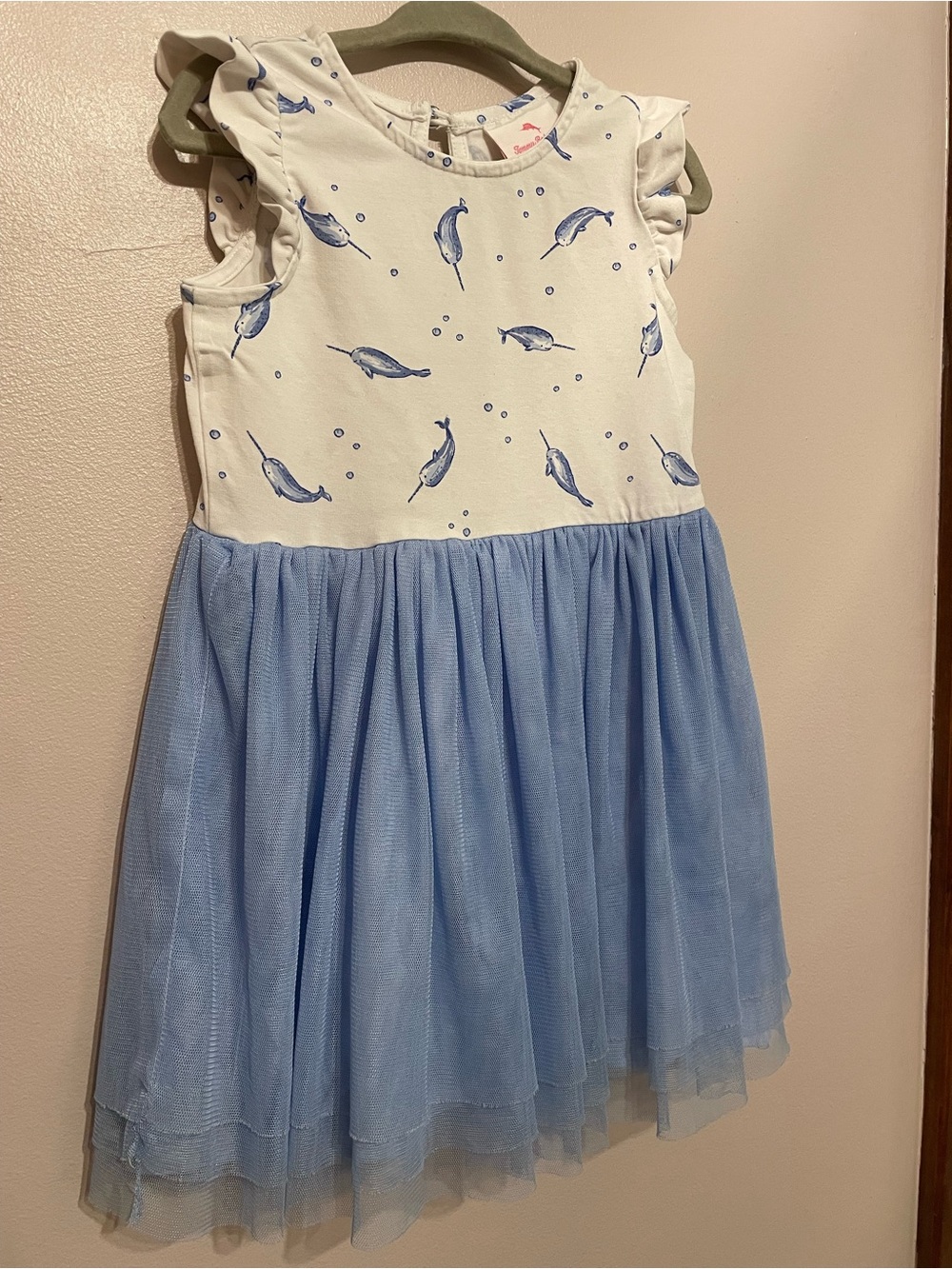 Tommy Bahama Blue and White Nautical Narwhal Tulle Dress for Girls